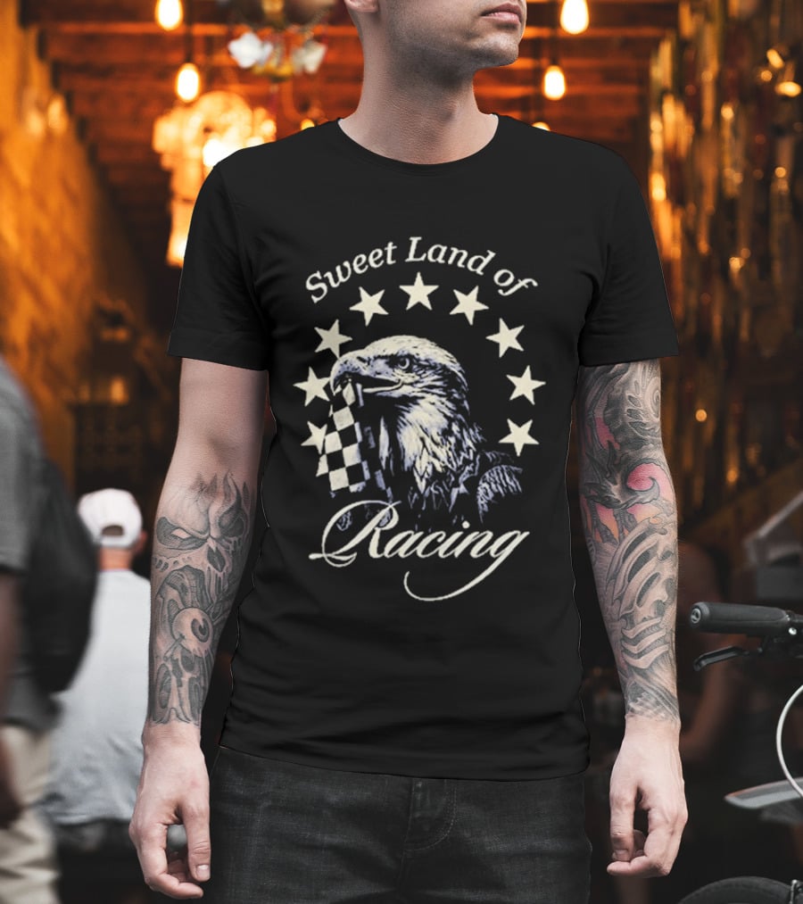 Sweet Land Of Racing Eagle Checkered Flag Stars T-Shirt