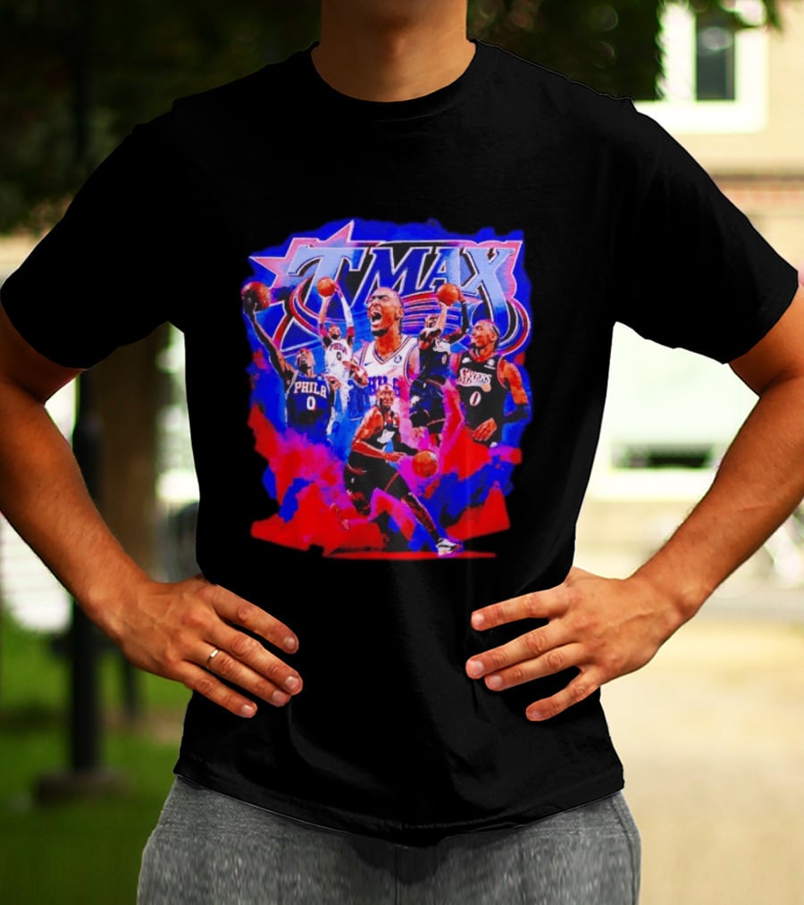 Tyrese Maxey MAX Philadelphia 76ers Basketball Action Montage T-Shirt