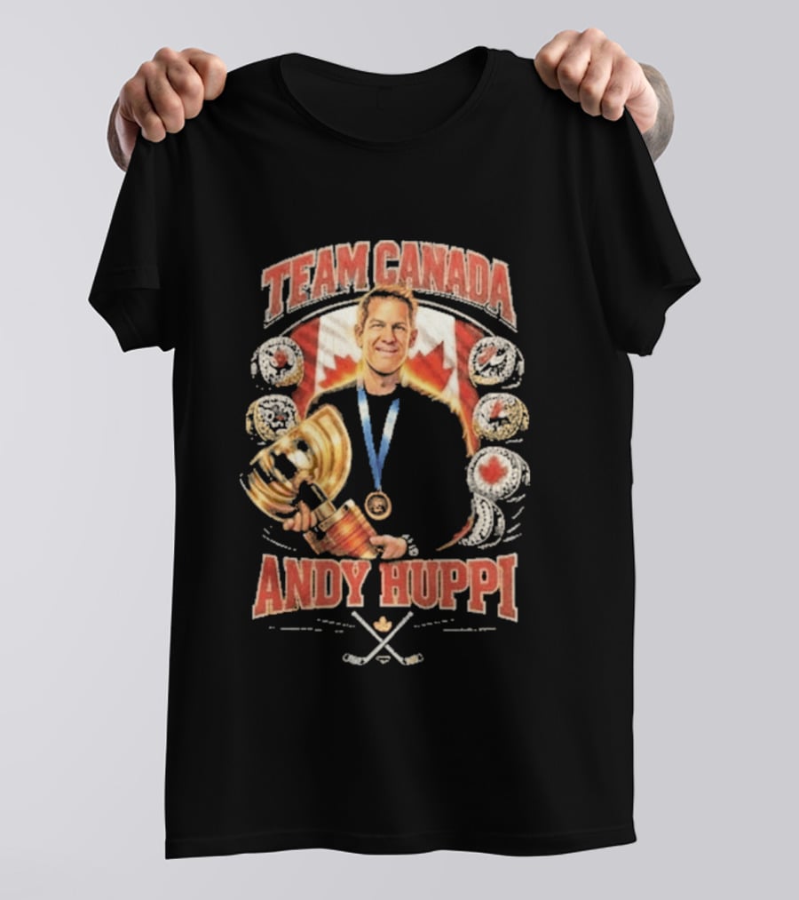 Team Canada Andy Huppi Hockey Champion Canada Flag Medal Trophy Celebration T-Shirt