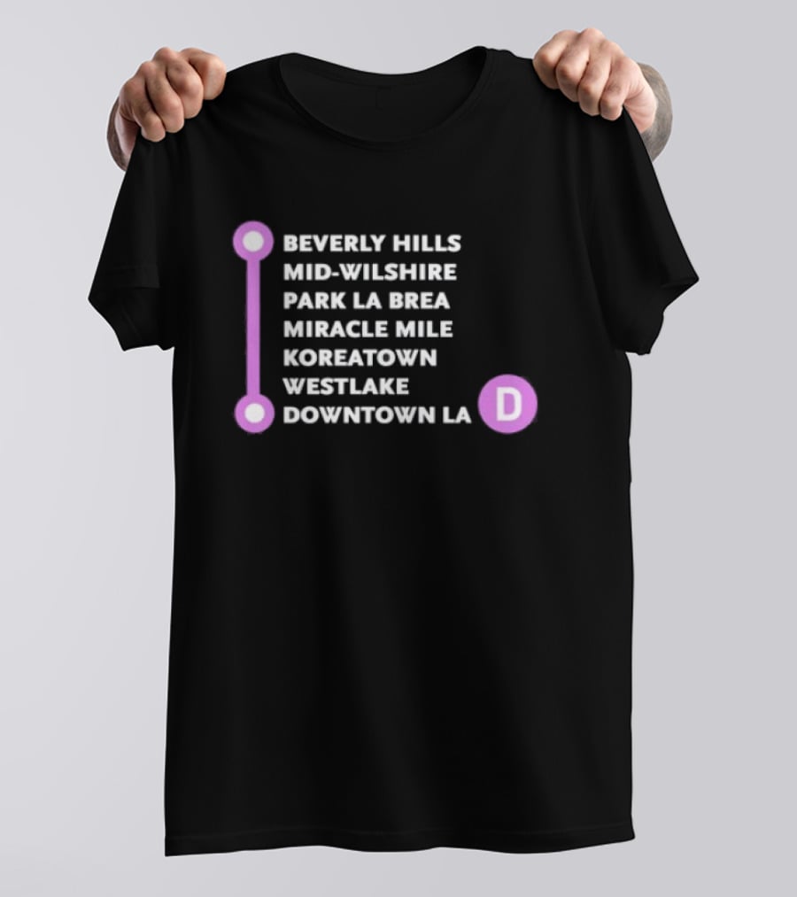 Beverly Hills Mid Wilshire Park La Brea Miracle Mile Koreatown Westlake Downtown LA D Map Purple Circle Route T-Shirt