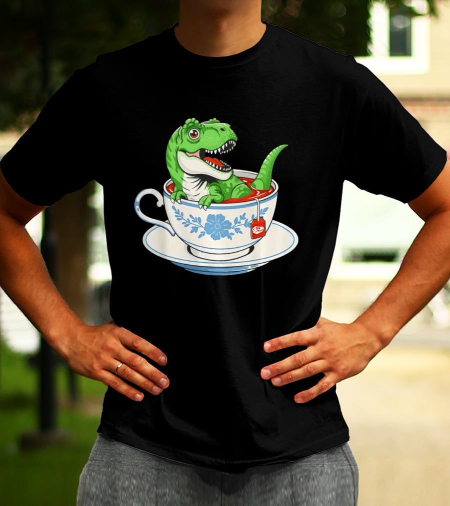 Tea Rex Dinosaur In Teacup With Tea Bag T-Shirt