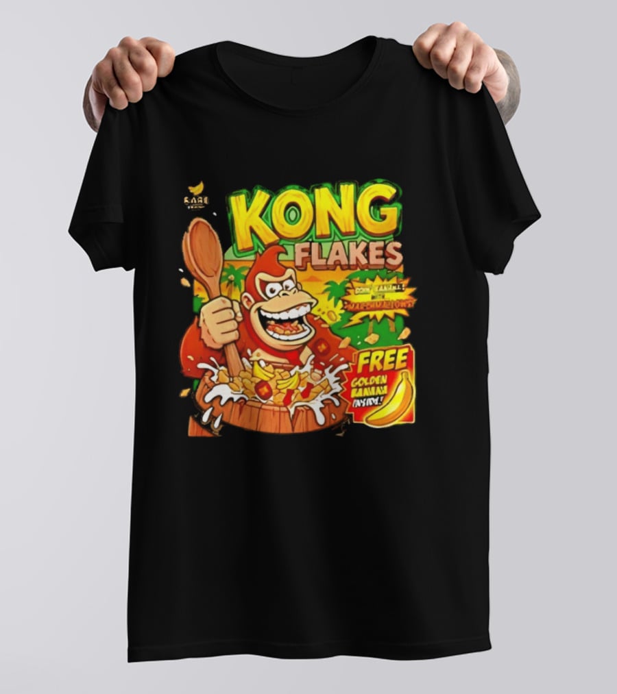 Kong Flakes Donkey Kong Cereal Goin' Bananas With Marshmallow Crunch Free Golden Banana Inside T-Shirt