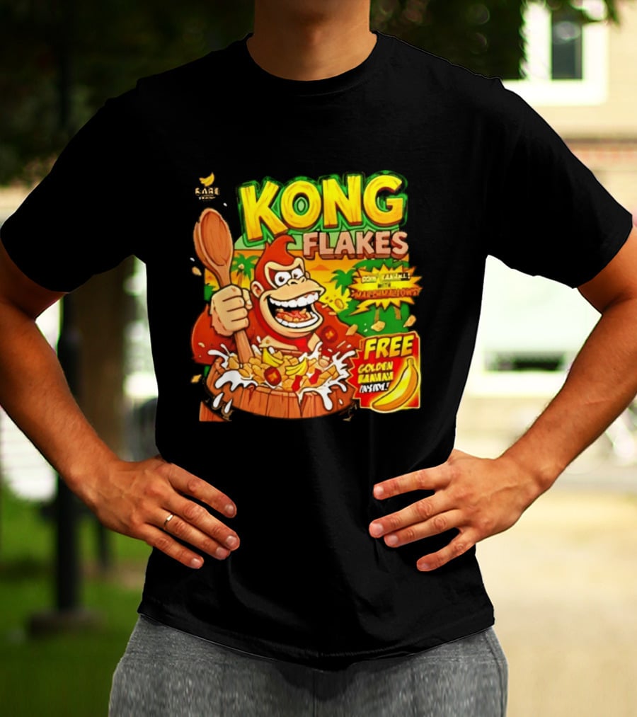 Kong Flakes Donkey Kong Cereal Goin' Bananas With Marshmallow Crunch Free Golden Banana Inside T-Shirt