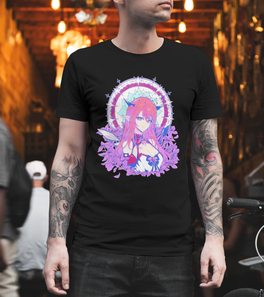 Ghost X Ghost IRyS Anime Character With Floral And Heart Motif In Pastel T-Shirt