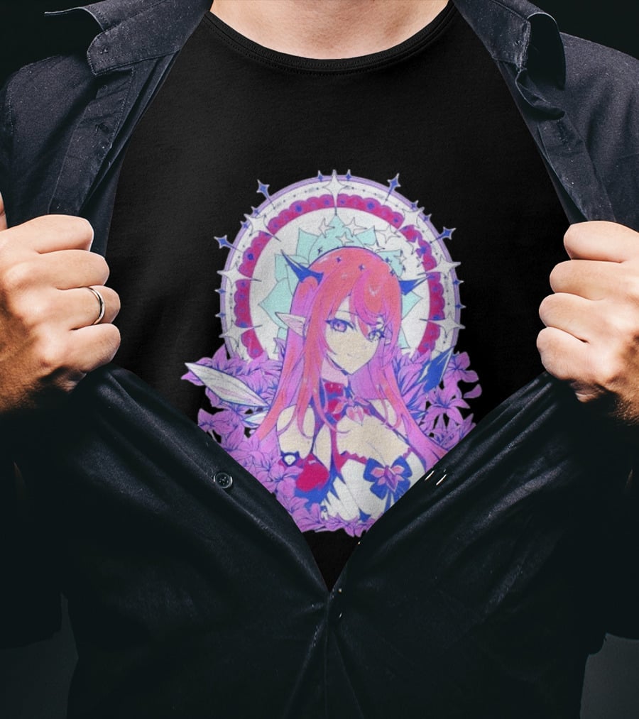 Ghost X Ghost IRyS Anime Character With Floral And Heart Motif In Pastel T-Shirt