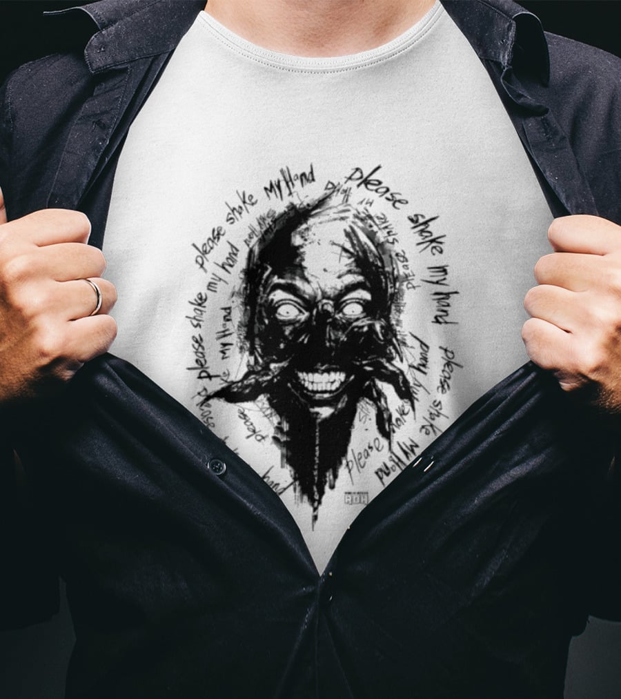 Lio Rush Please Shake My Hand Skull Monster Rugged Handwritten T-Shirt