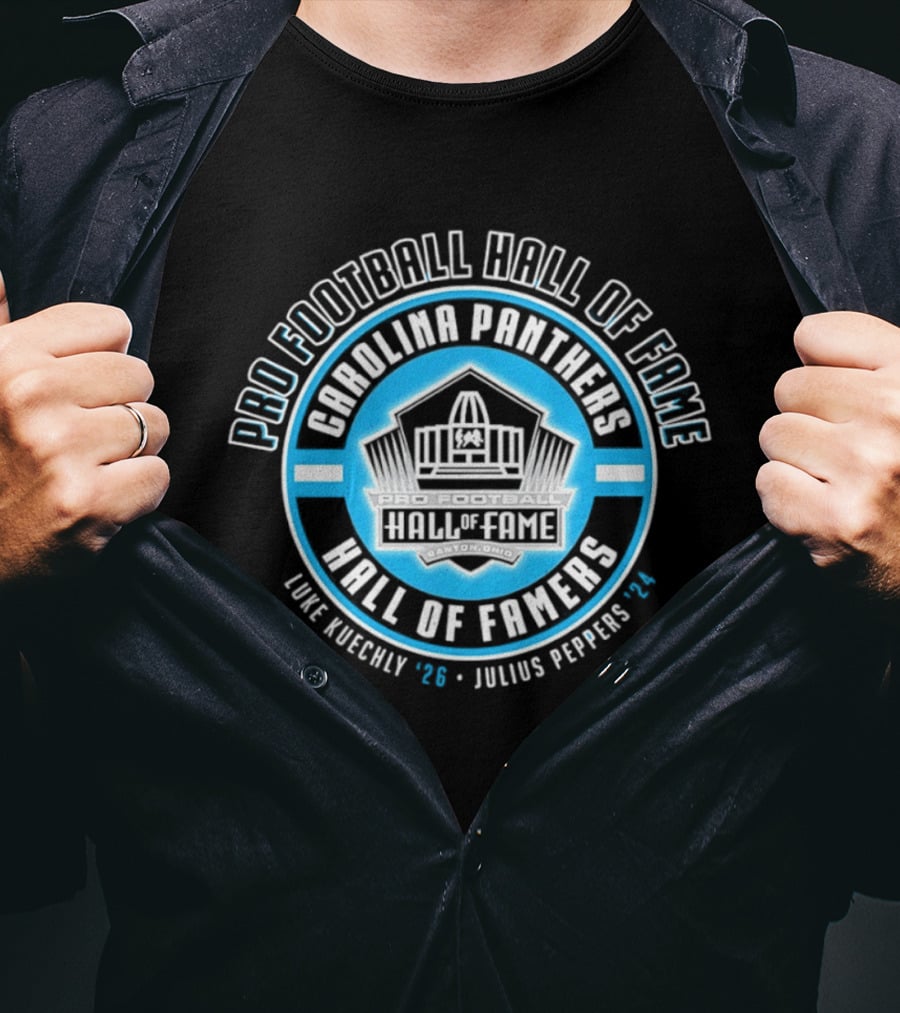 Carolina Panthers Pro Football Hall Of Fame Luke Kuechly 2026 Julius Peppers 2024 T-Shirt