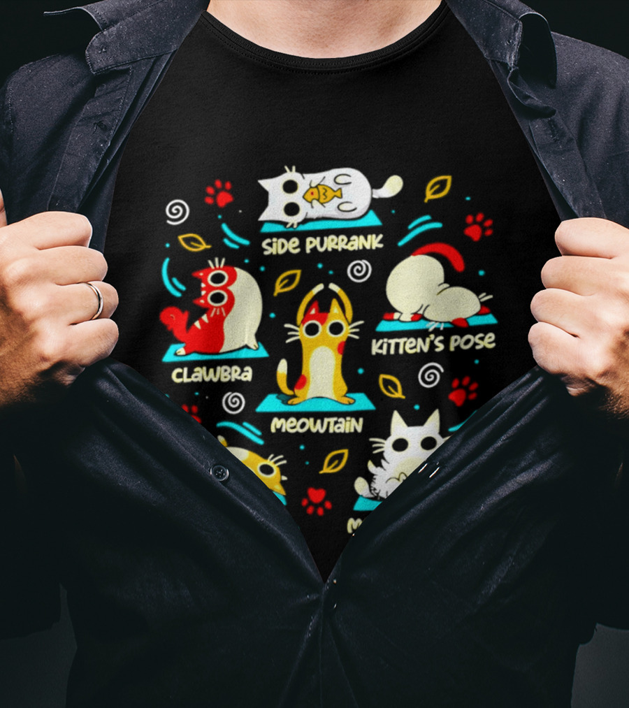 Side Purrank Clawbra Kitten's Pose Meowtain Napasana Meowditation Cat Yoga Poses T-Shirt