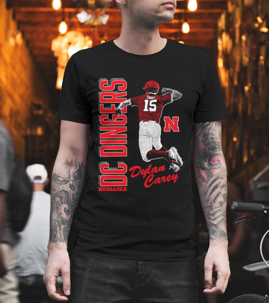 Dylan Carey Nebraska Huskers DC Dingers Baseball Player 15 Red Team Spirit T-Shirt