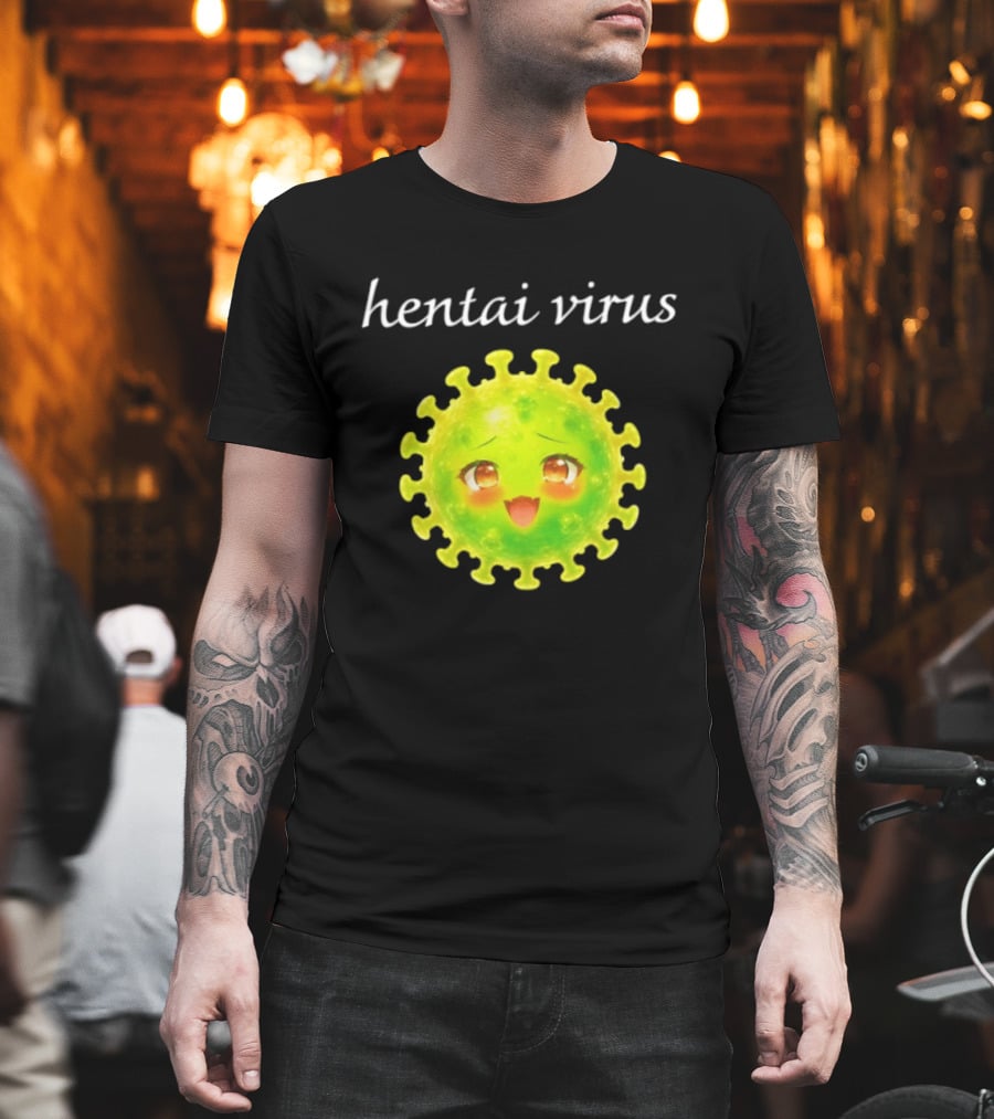 Hentai Virus Kawaii Face Cute Green Cartoon Meme T-Shirt
