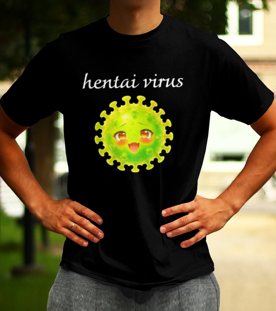 Hentai Virus Kawaii Face Cute Green Cartoon Meme T-Shirt