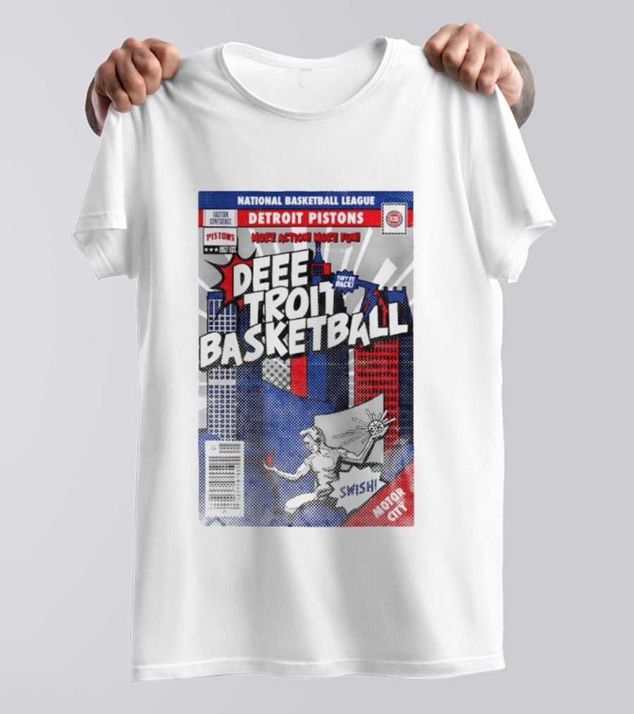 National Basketball League Detroit Pistons Deee Troit Basketball Motor City Comic Cover T-Shirt
