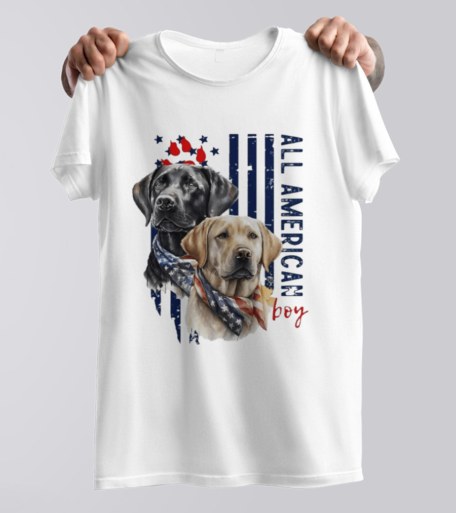 All American Boy Dog Bandana Stars Stripes Flag T-Shirt