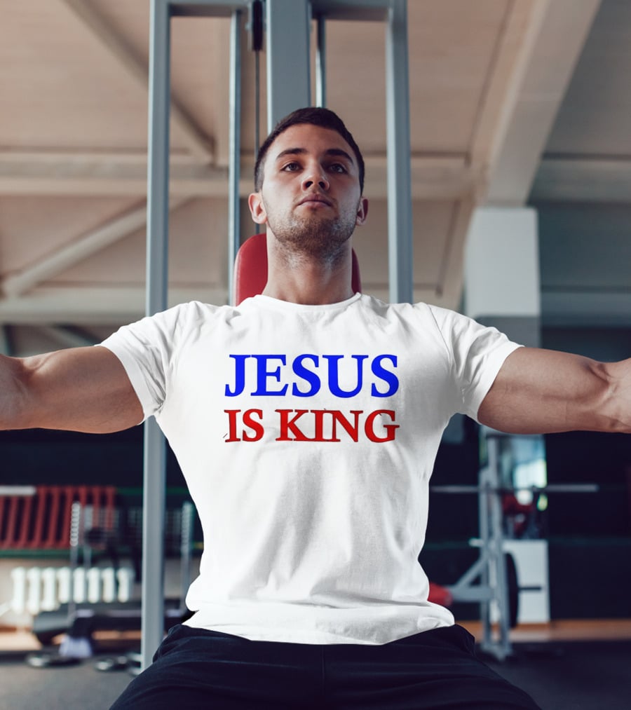 Russell Wilson Jesus Is King Bold Text Blue Red Christian T-Shirt