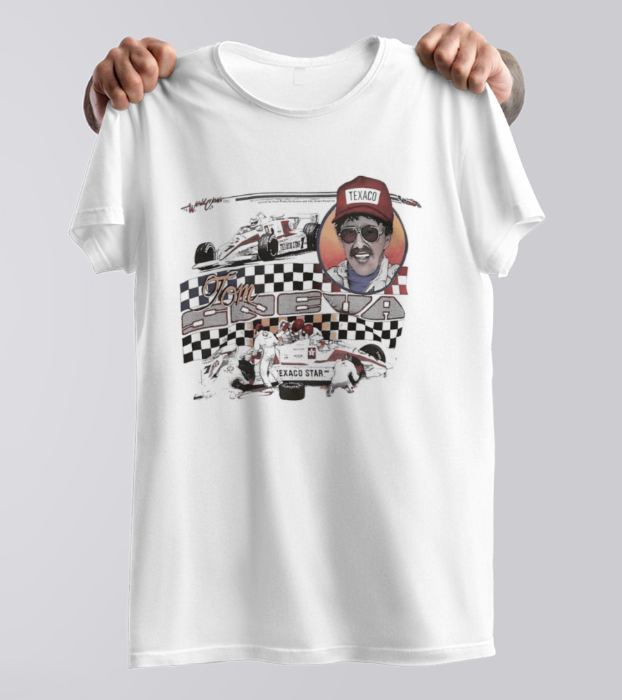 Tom Sneva Texaco Racing Checkered Flags And Car T-Shirt