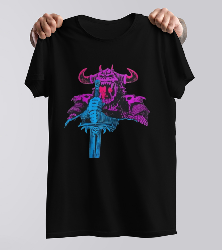 The Dark Warlord Retro Fantasy Skull And Sword T-Shirt
