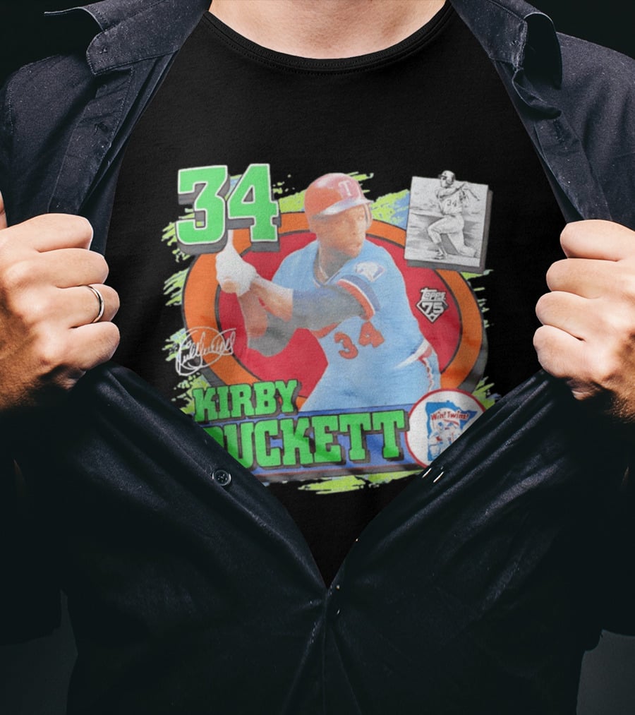 Kirby Puckett Number 34 Minnesota Twins Topps 75 Collection Vintage Baseball Card T-Shirt