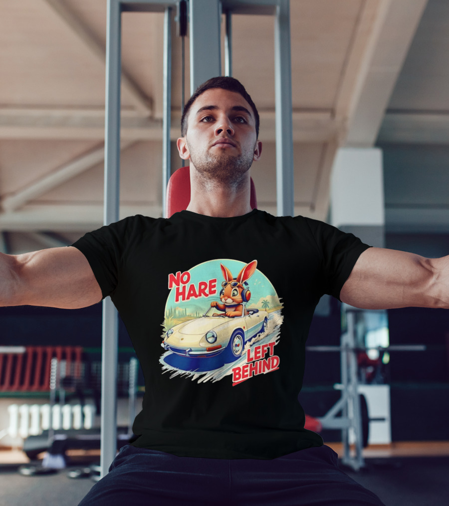 No Hare Left Behind Rabbit Wearing Headphones Driving Convertible Car T-Shirt