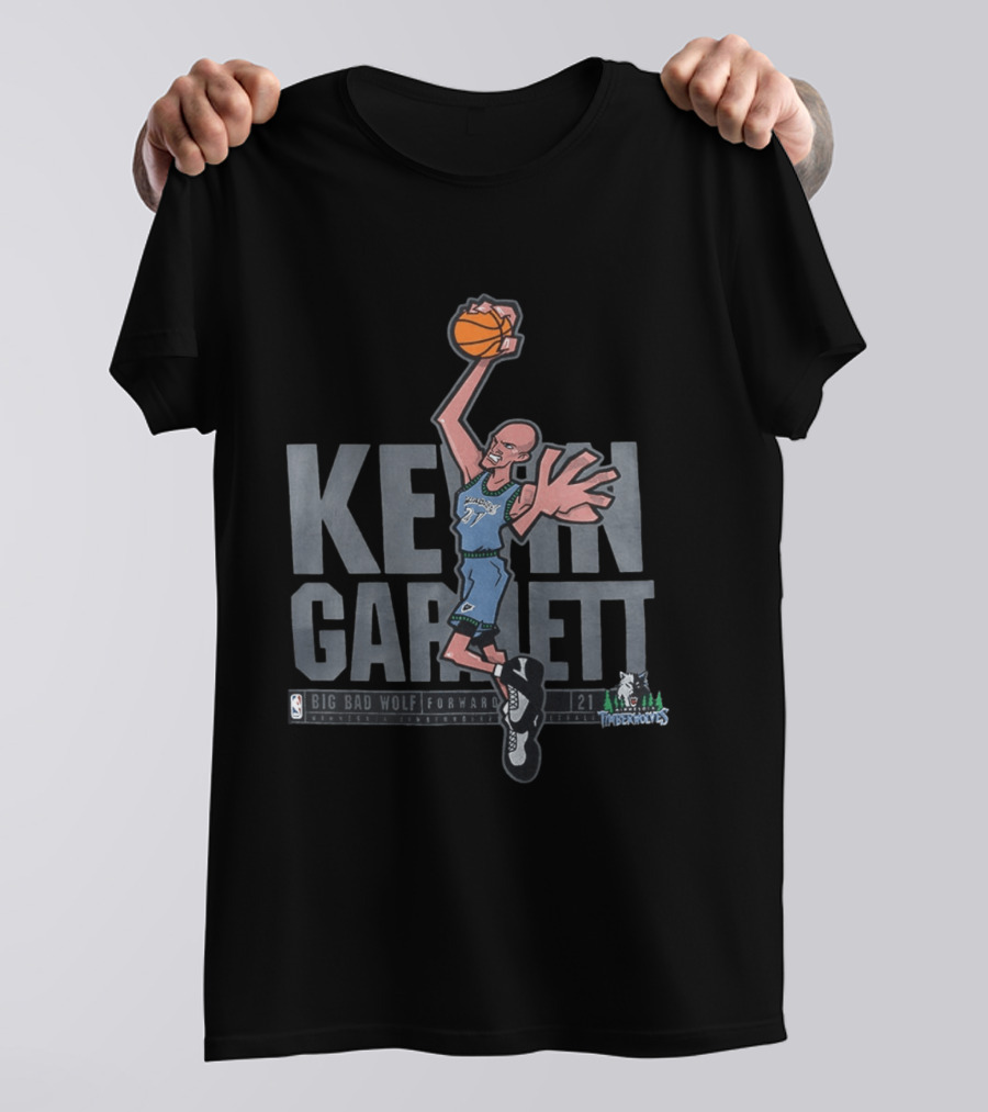 Kevin Garnett Big Bad Wolf Forward 21 Minnesota Timberwolves NBA Caricature T-Shirt