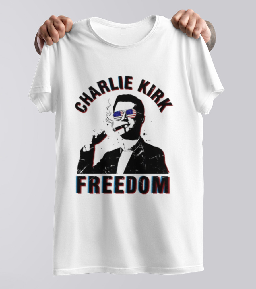 Charlie Kirk Freedom Cigars Sunglasses American Flag T-Shirt