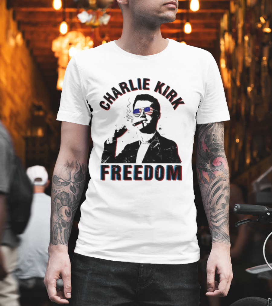 Charlie Kirk Freedom Cigars Sunglasses American Flag T-Shirt