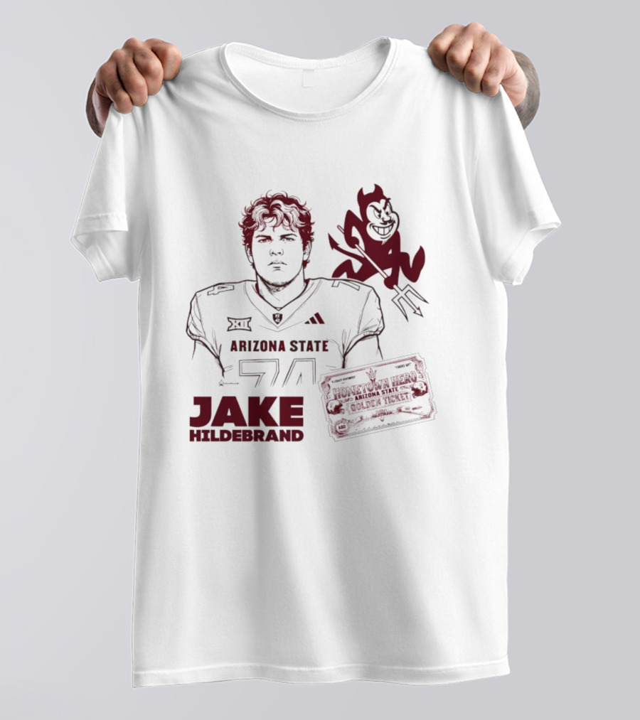 Jake Hildebrand Arizona State Sun Devils Football 74 Hometown Hero Golden Ticket T-Shirt