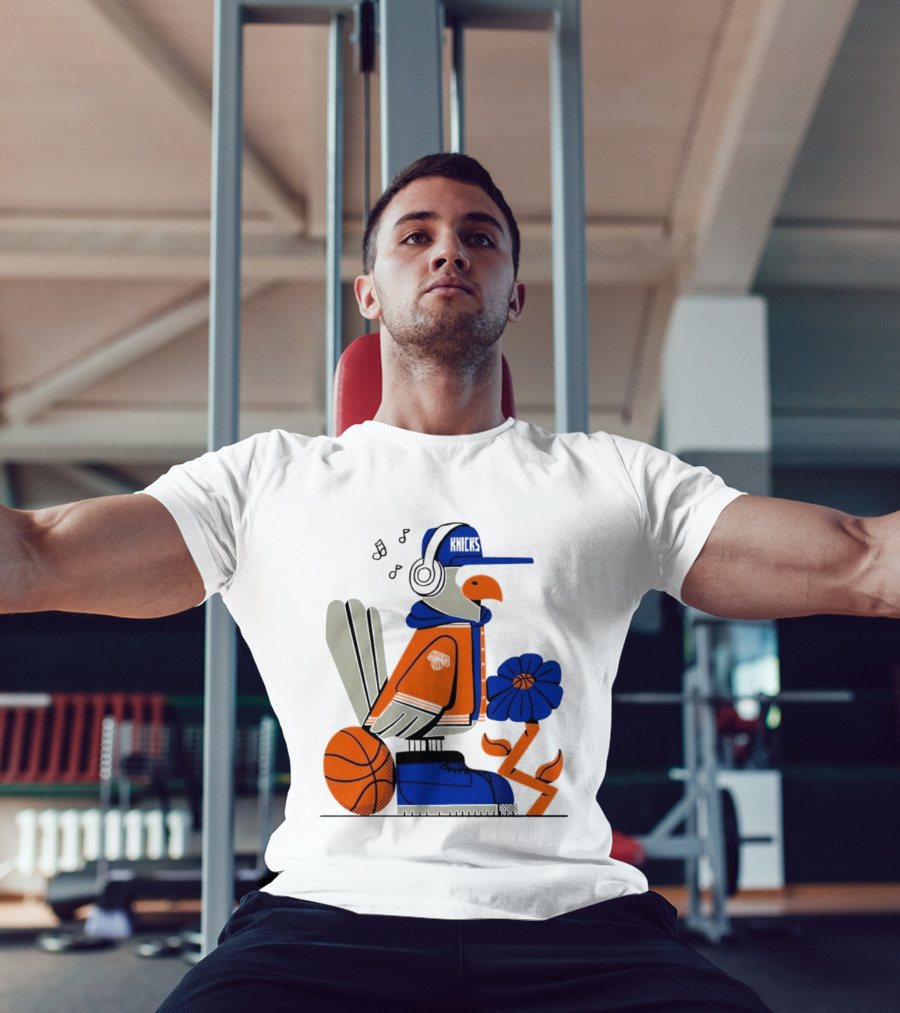New York Knicks Go Go Go Bird With Cap And Basketball T-Shirt