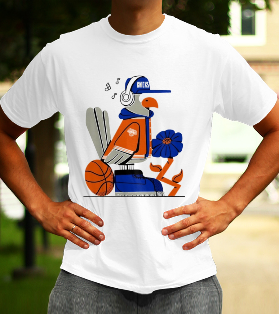 New York Knicks Go Go Go Bird With Cap And Basketball T-Shirt