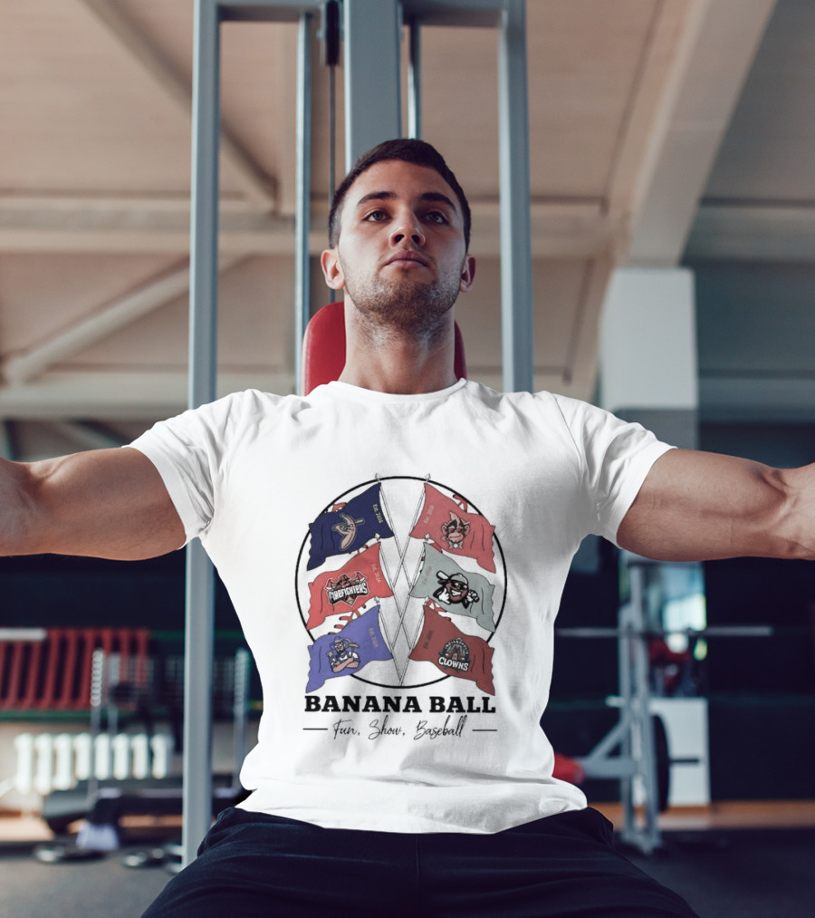 Banana Ball Fun Show Baseball Red And Blue Flags 2026 T-Shirt