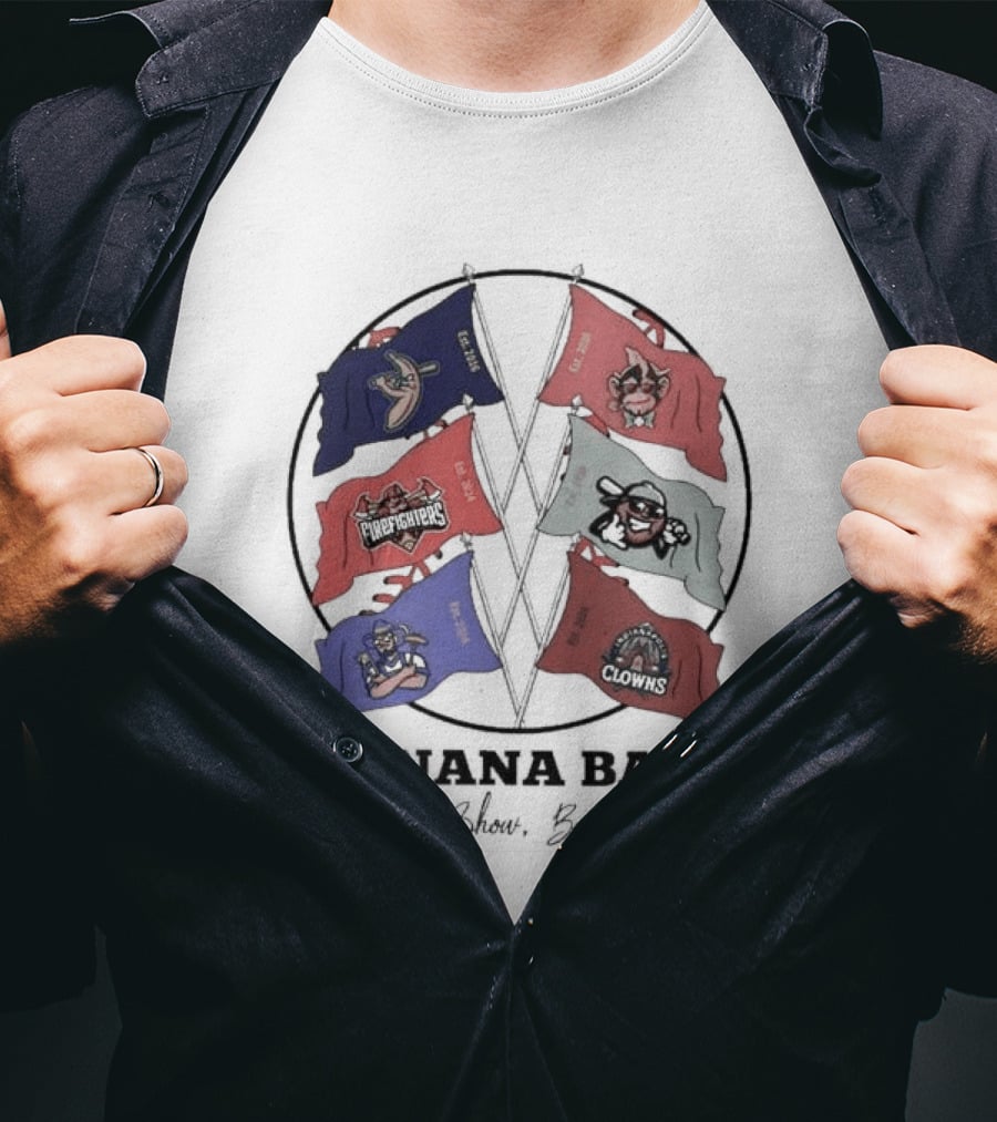 Banana Ball Fun Show Baseball Red And Blue Flags 2026 T-Shirt