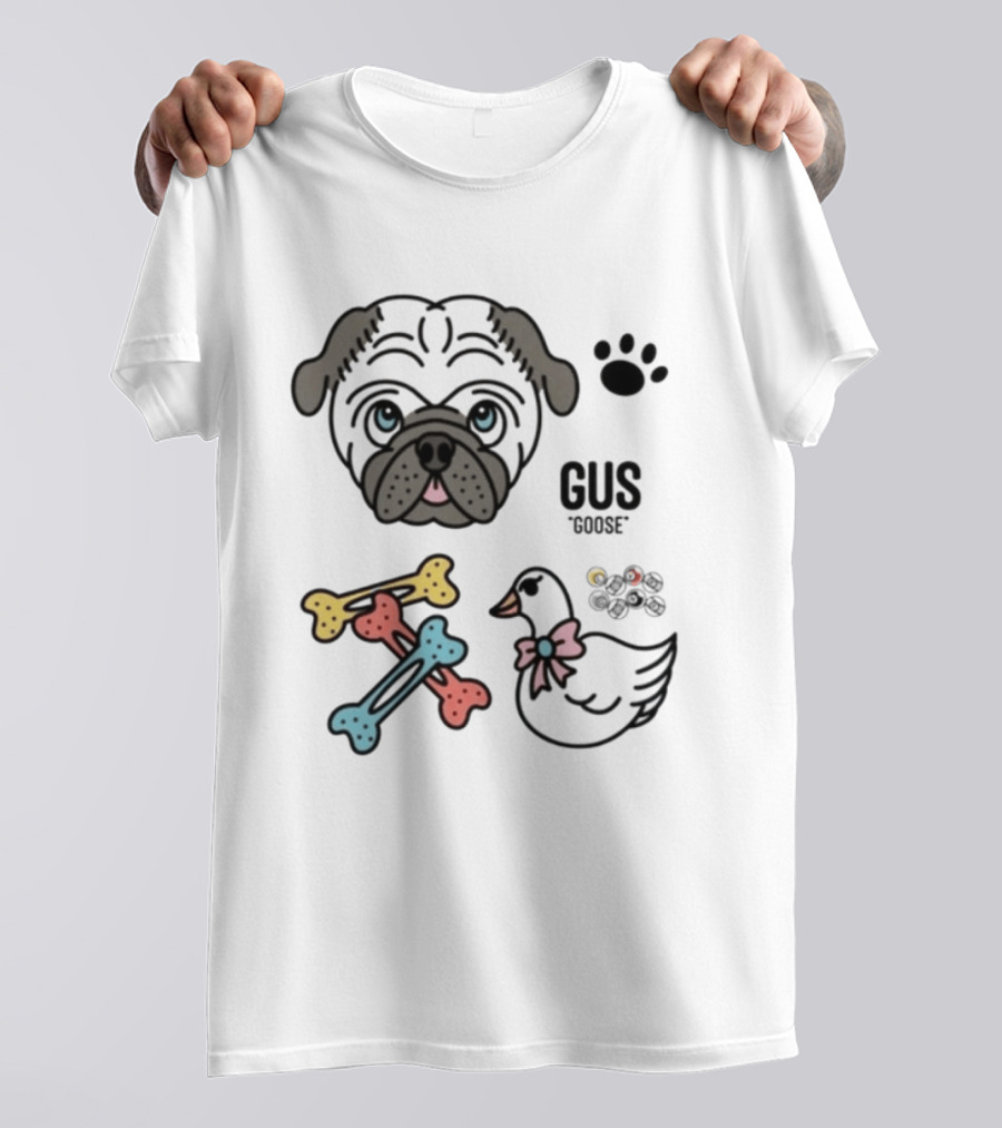 Pug Gus Goose Paw Print Bones And Bowed Goose T-Shirt