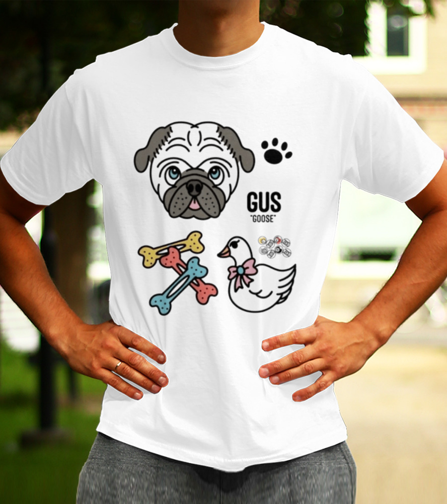 Pug Gus Goose Paw Print Bones And Bowed Goose T-Shirt