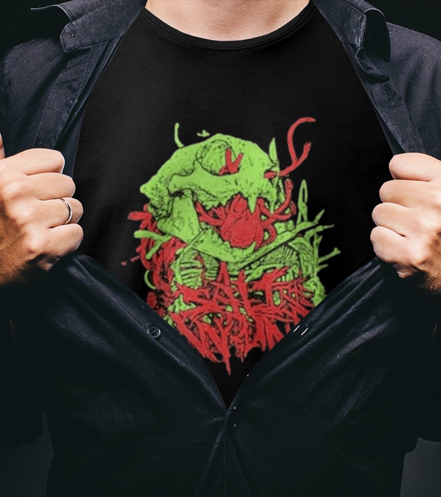 Boot And Annoy Skull Acid Green Red T-Shirt