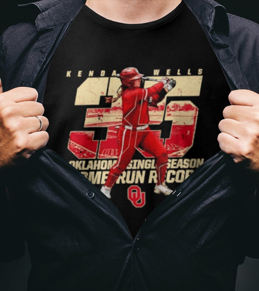 Kendall Wells 35 Oklahoma Single Season Home Run Record OU T-Shirt