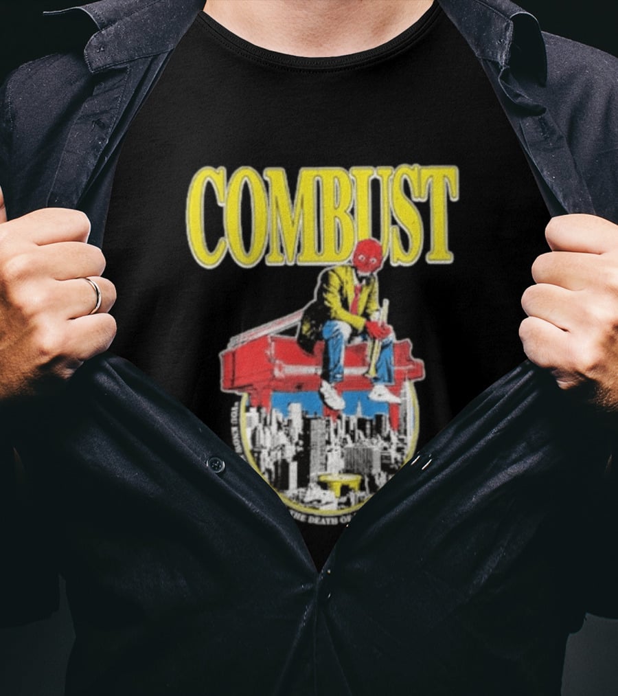 Combust Brooklyn Music Hall Of Williamsburg May 15 2026 Iconic Cityscape And Surreal Red Face T-Shirt