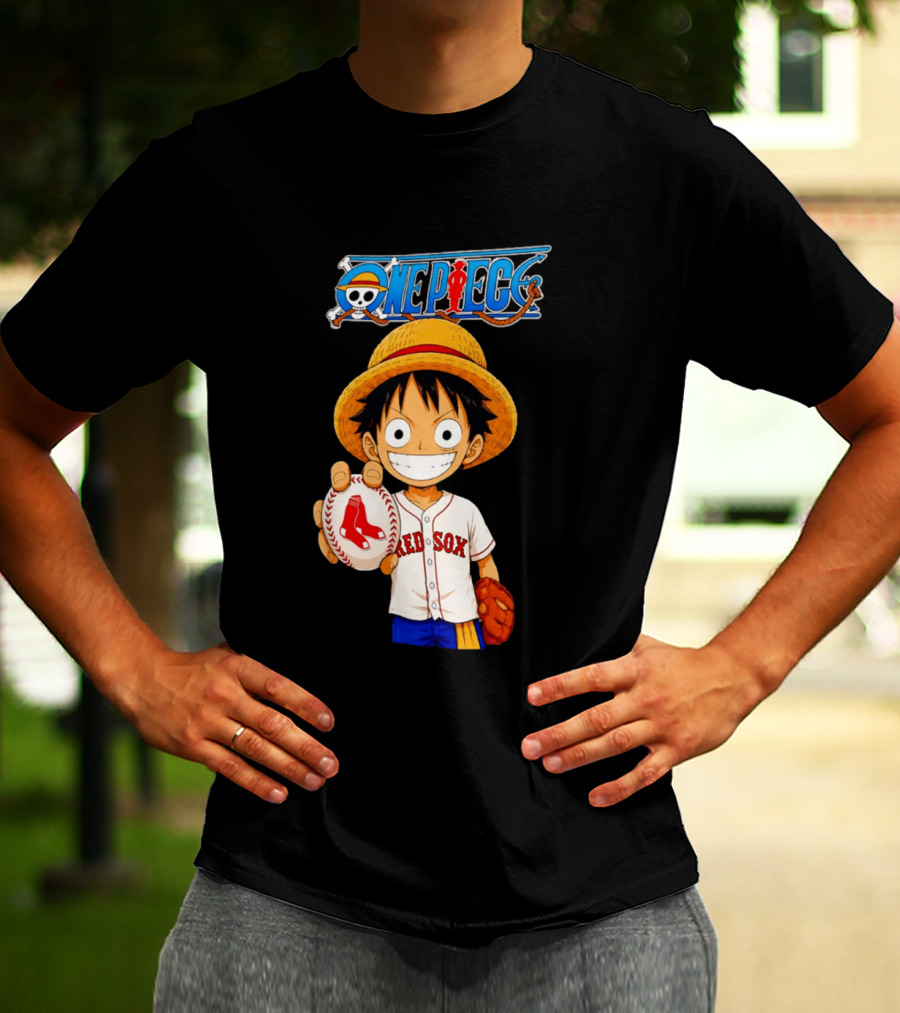 Monkey D. Luffy Red Sox One Piece Crossover Boston Baseball Collaboration T-Shirt