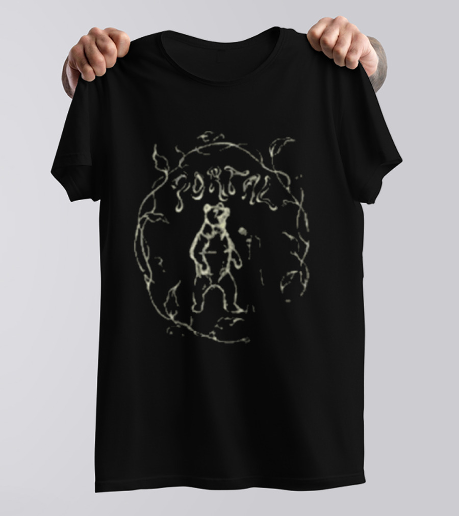 Mae Martin Bear Portal Tour Earthy Circle Bear Walking With Leaves T-Shirt