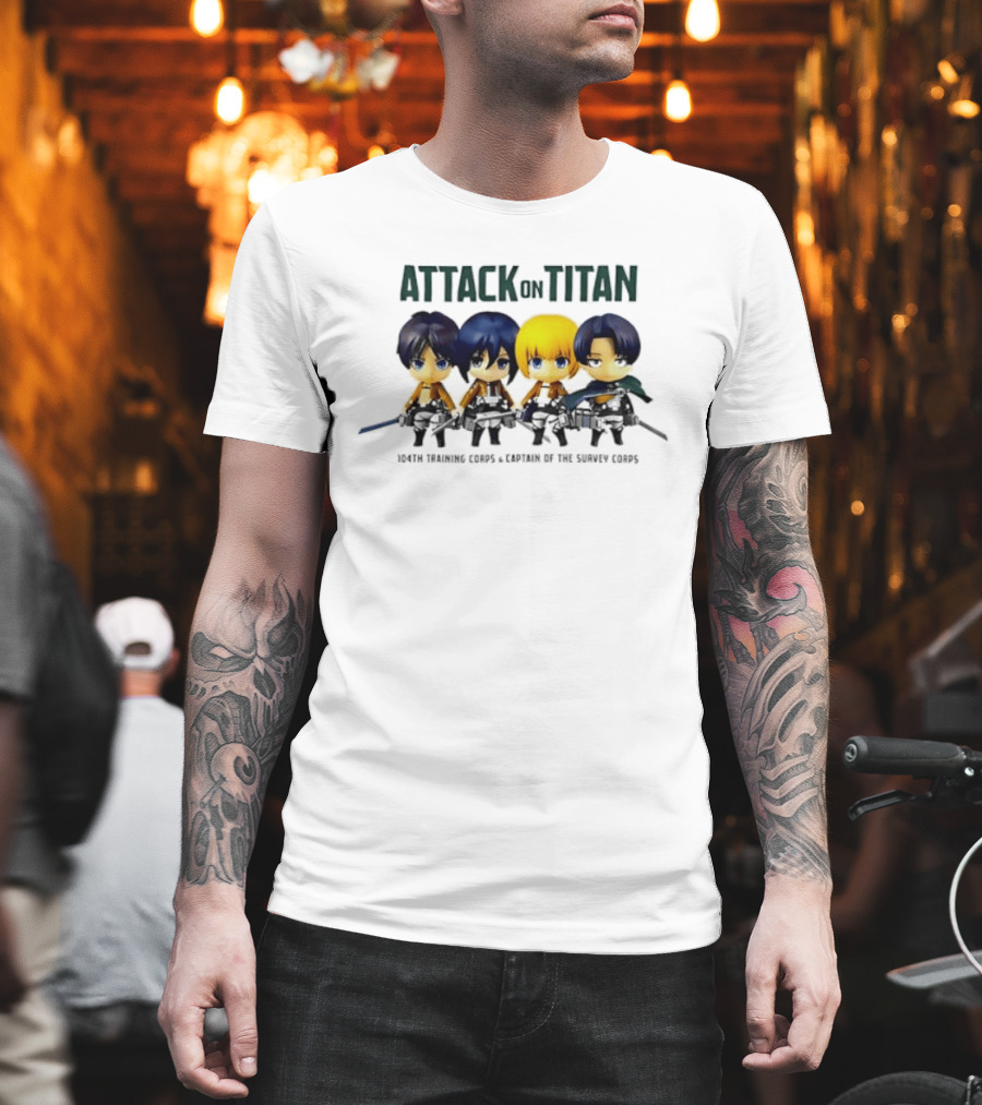 Attack On Titan Chibi Eren Mikasa Armin Levi 104th Training Corps Survey Corps T-Shirt