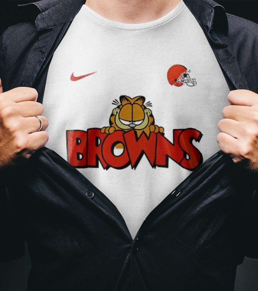 Cleveland Browns Garfield Orange Cat Helmet Nike T-Shirt