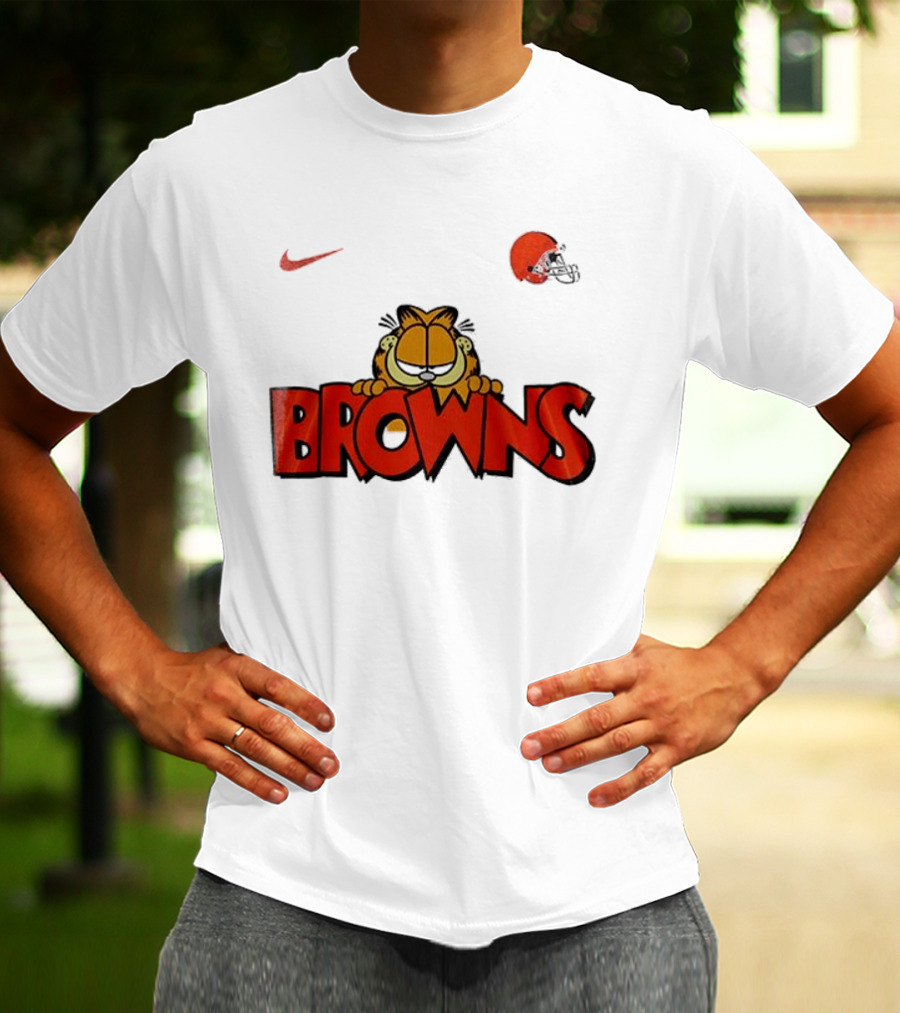 Cleveland Browns Garfield Orange Cat Helmet Nike T-Shirt