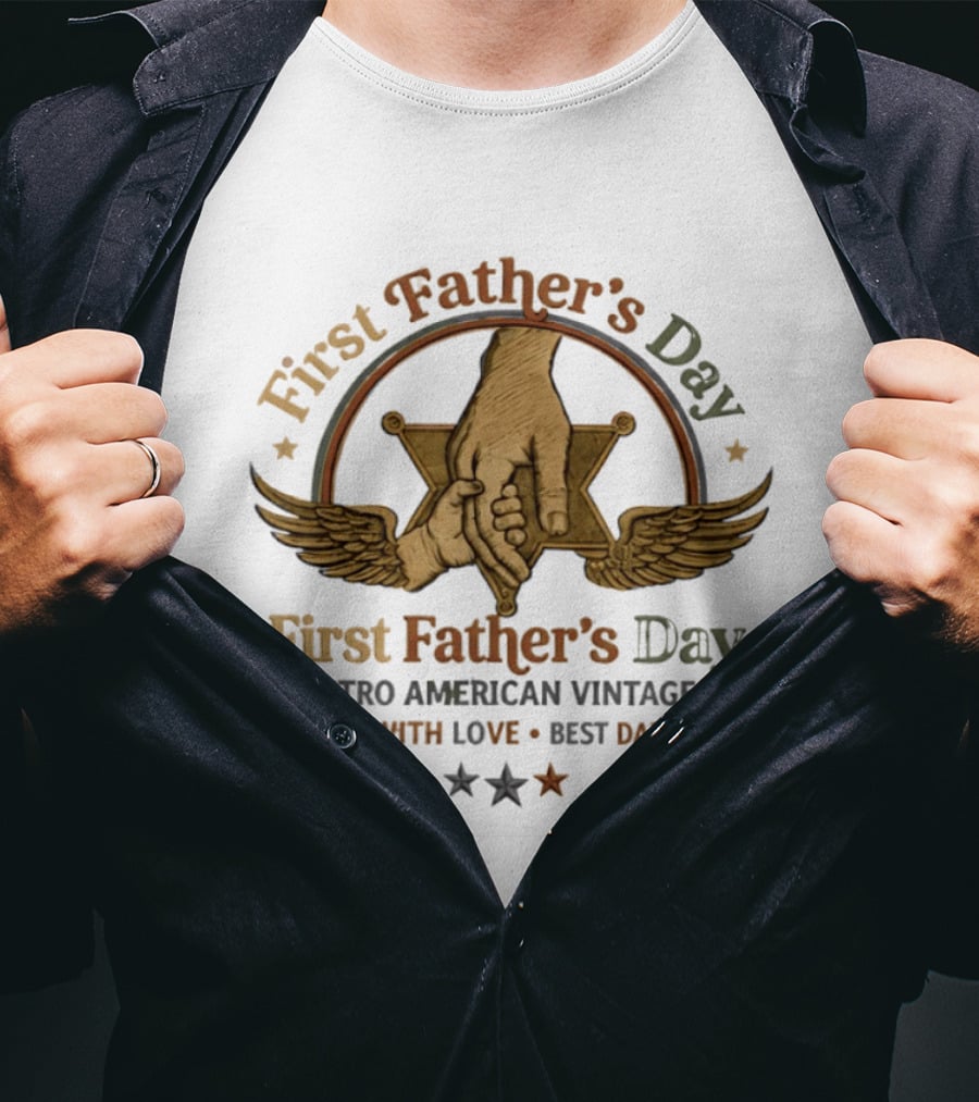 First Father's Day Retro American Vintage Made With Love Best Dad Ever T-Shirt
