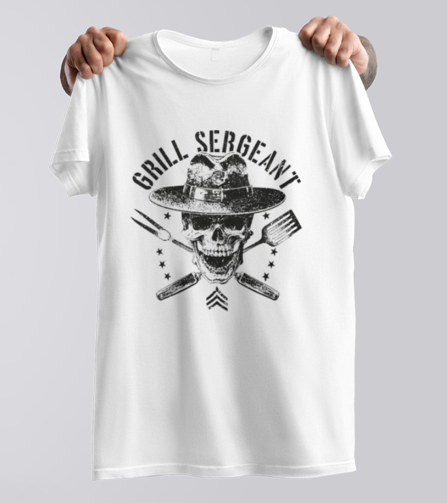 Grill Sergeant Skull Fork Spatula Chef Hat Stars T-Shirt
