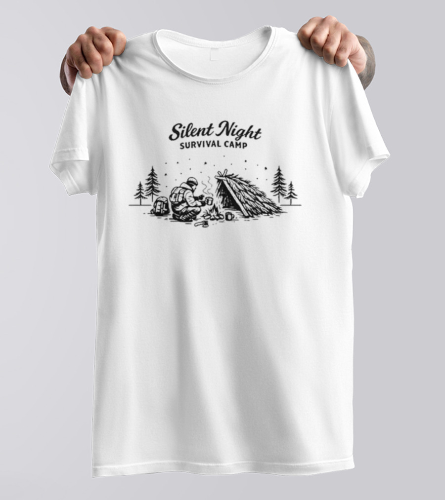 Silent Night Survival Camp Winter Wilderness Scene T-Shirt