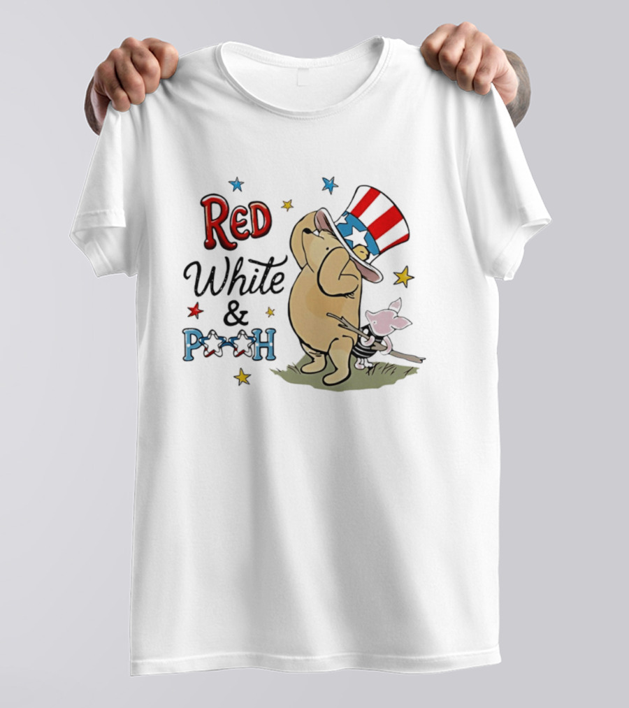 Red White And Pooh Patriotic Theme With Piglet T-Shirt