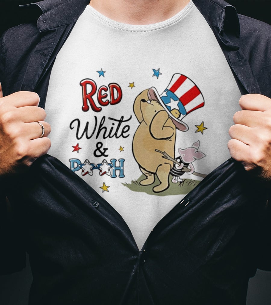 Red White And Pooh Patriotic Theme With Piglet T-Shirt