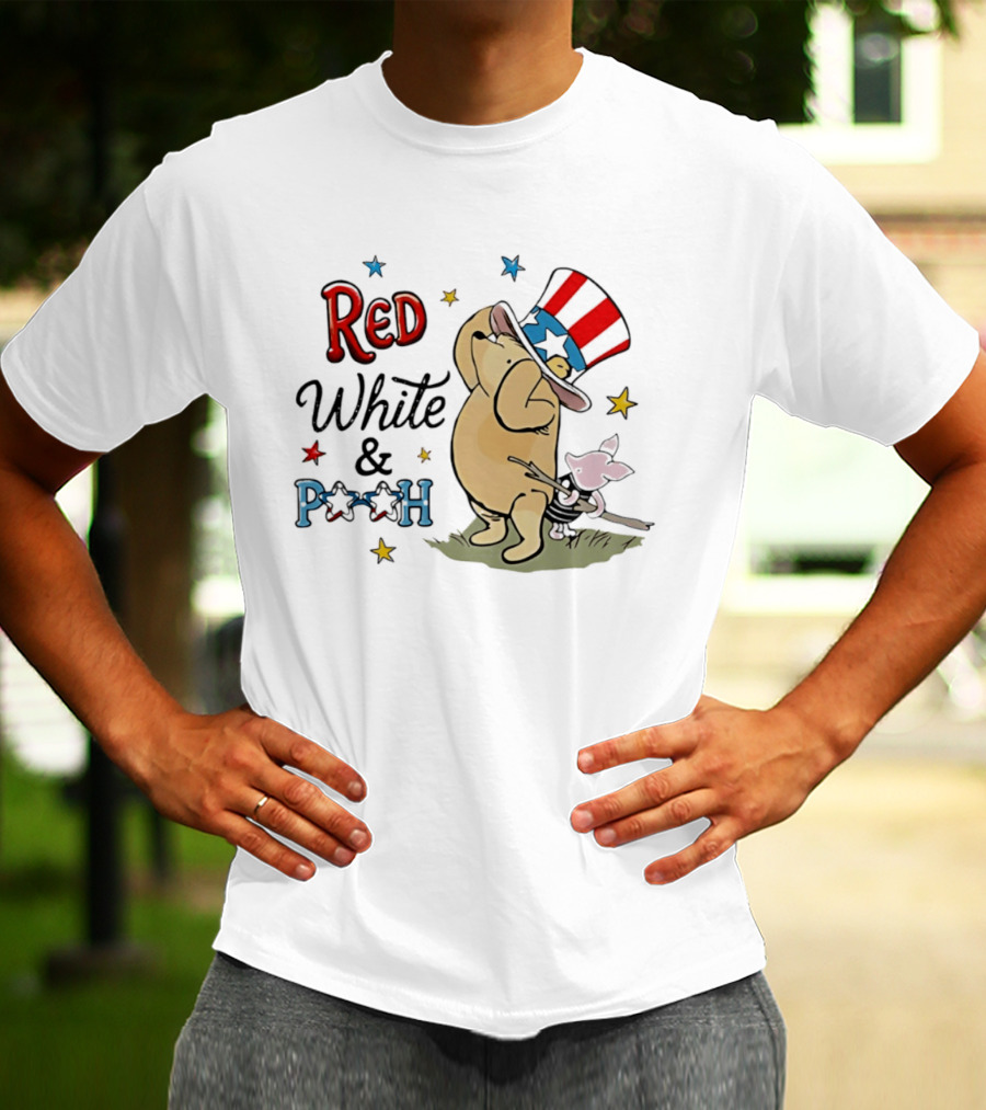 Red White And Pooh Patriotic Theme With Piglet T-Shirt
