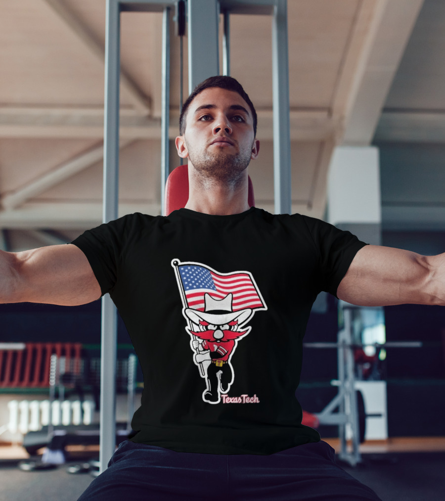 Texas Tech Red Raider Holding American Flag Sticker T-Shirt