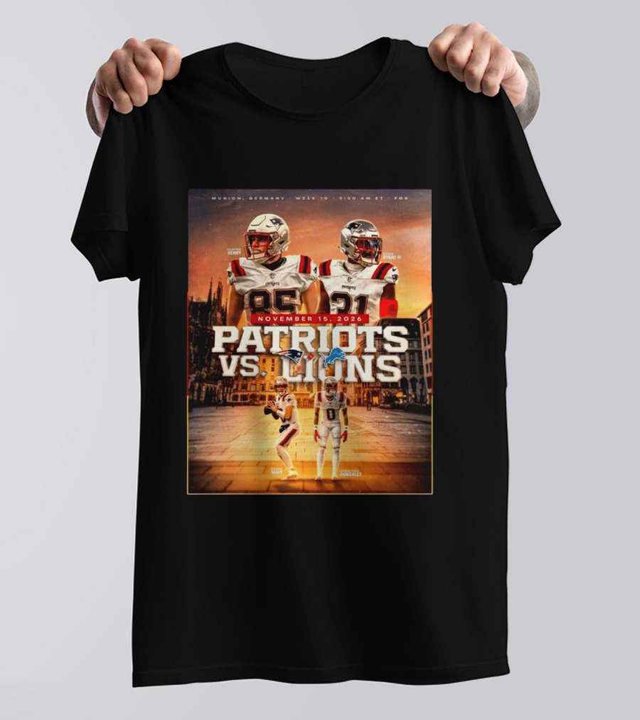 New England Patriots Vs Detroit Lions November 15 2026 Munich Germany Week 10 FOX T-Shirt