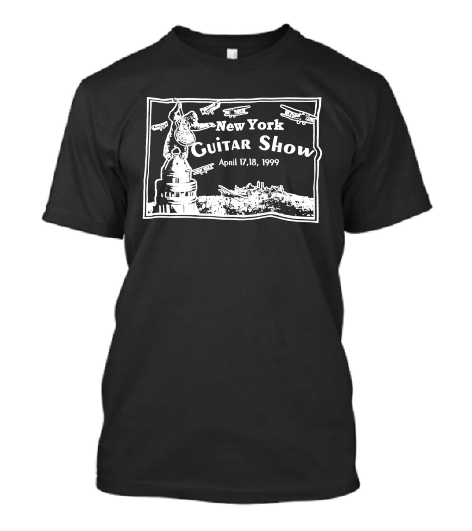 New York Guitar Show April 17 18 1999 Statue Of Liberty Airplanes T-Shirt