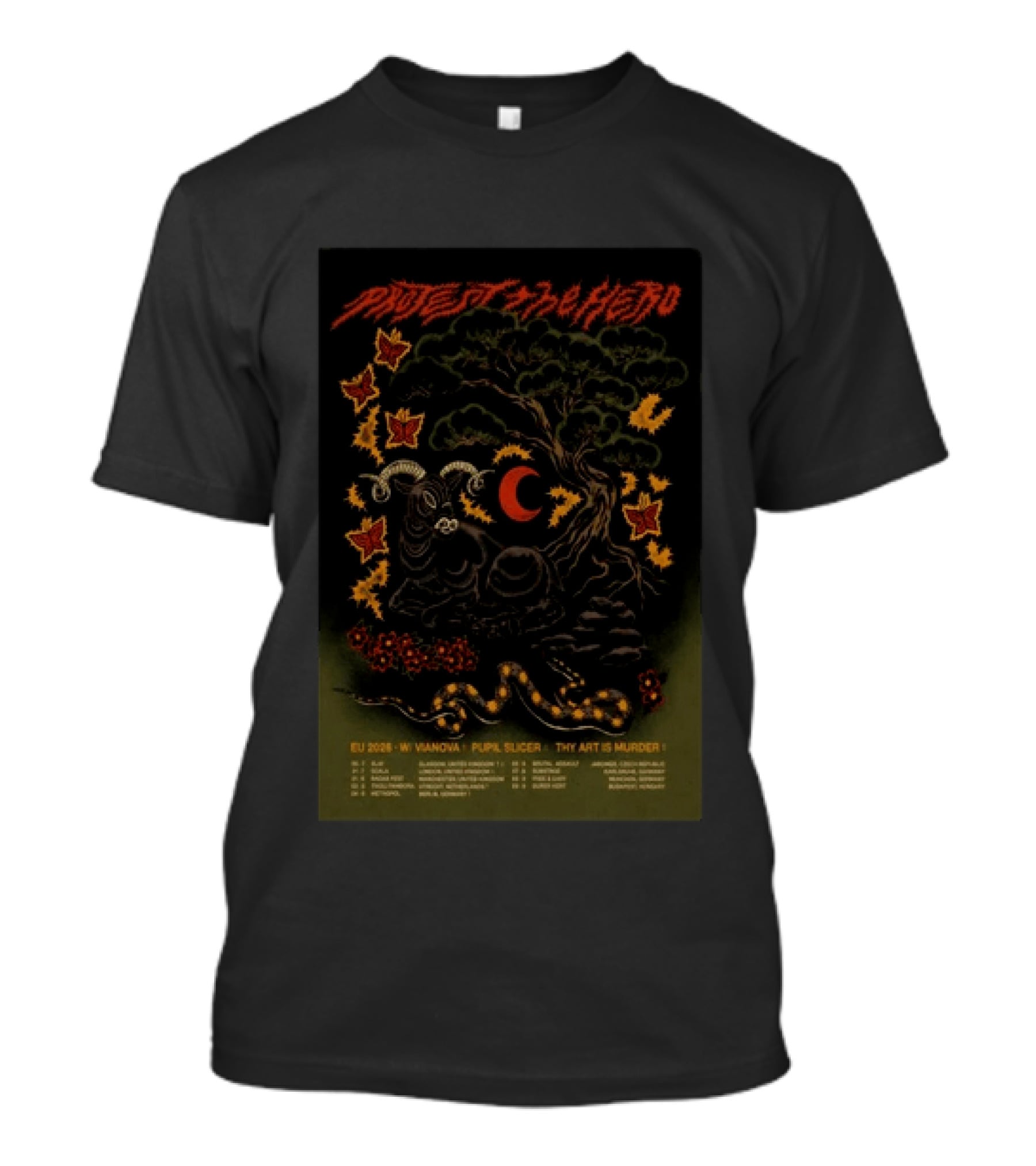 Protest The Hero EU 2026 Tour Vanaova Pupil Slicer Thy Art Is Murder Butterfly Tree Goat Snake T-Shirt
